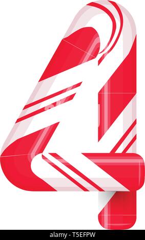 Lettre de canne 4. Candy font elment. Sucette bonbon sucré, des lettres latines. Lettre blanc avec rayures rouges. Cirque et clown monogramme et modèle d'affiche Illustration de Vecteur