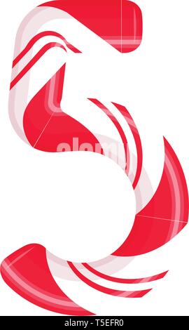 Lettre de canne 5. Candy font elment. Sucette bonbon sucré, des lettres latines. Lettre blanc avec rayures rouges. Cirque et clown monogramme et modèle d'affiche Illustration de Vecteur