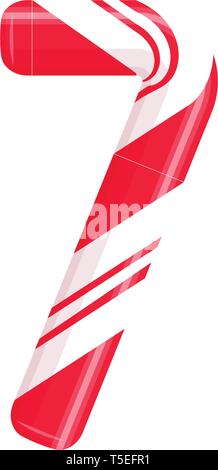 Lettre de canne 7. Candy font elment. Sucette bonbon sucré, des lettres latines. Lettre blanc avec rayures rouges. Cirque et clown monogramme et modèle d'affiche Illustration de Vecteur