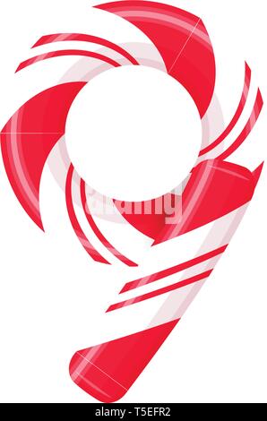 Lettre de canne 9. Candy font elment. Sucette bonbon sucré, des lettres latines. Lettre blanc avec rayures rouges. Cirque et clown monogramme et modèle d'affiche Illustration de Vecteur