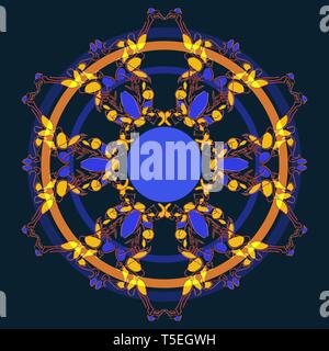 Vecteur d'ornement rond fantaisie six éléments complexes. Les lignes sont lisses et fluide. Il est fait dans le noir et les couleurs vives et saturées. Peut être utilisé comme Illustration de Vecteur