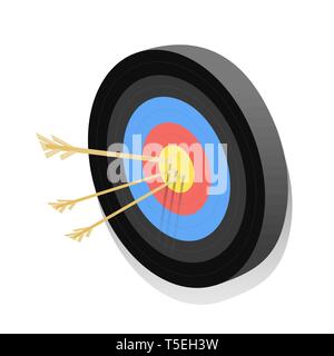 Jeux de fléchettes avec flèches vector illustration isométrique. Les flèches dans la cible, objectif, la réalisation de but, campagne marketing, la réussite de l'entreprise symbole. Jeu de fléchettes, tir à l'élément de design plat isolé Illustration de Vecteur