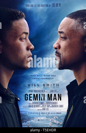 DATE DE SORTIE : 4 octobre 2019 TITRE : Homme Gémeaux Studio : Paramount Pictures Réalisateur : Ang Lee PLOT : une sur-le-hill hitman doit affronter un jeune clone de lui-même. Avec : Will Smith comme Henry affiches (crédit Image : © Paramount Pictures/photos) Banque D'Images