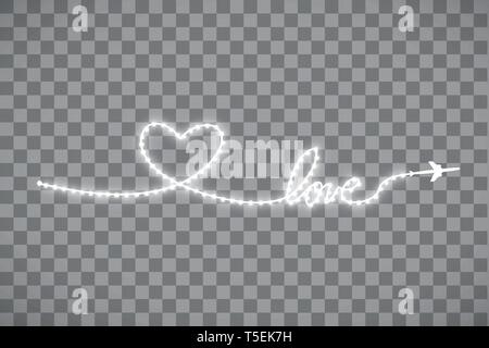 L'aéronef et sa piste sous la forme d'une bande de bande LED brillant en forme de cœur sur un fond transparent. Vector illustration. L Illustration de Vecteur