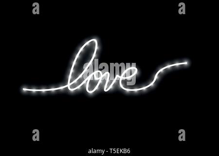 Voie sous la forme d'une bande de bande LED brillant en forme de cœur sur un fond transparent. Valentines Day. Coeur avec l'inscription je t'aime Illustration de Vecteur