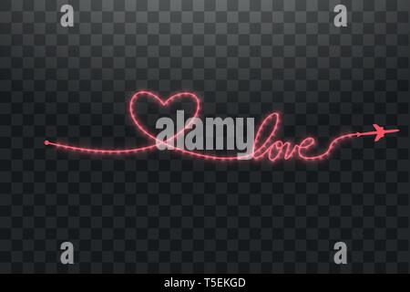 L'aéronef et sa piste sous la forme d'une bande de bande LED brillant en forme de cœur sur un fond transparent. Vector illustration. L Illustration de Vecteur