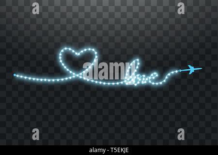 L'aéronef et sa piste sous la forme d'une bande de bande LED brillant en forme de cœur sur un fond transparent. Vector illustration. L Illustration de Vecteur