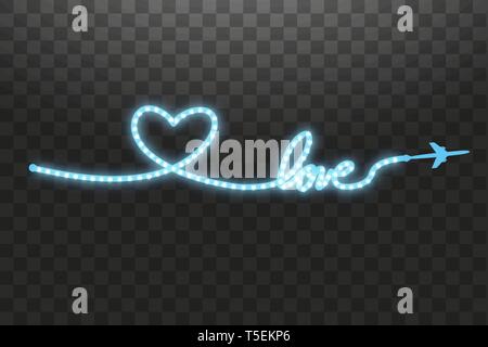 L'aéronef et sa piste sous la forme d'une bande de bande LED brillant en forme de cœur sur un fond transparent. Vector illustration. L Illustration de Vecteur