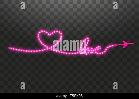 L'aéronef et sa piste sous la forme d'une bande de bande LED brillant en forme de cœur sur un fond transparent. Vector illustration. L Illustration de Vecteur