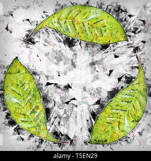 Image de l'amélioré numériquement logo de recyclage créé avec une photo de trois feuilles vertes sur fond blanc Banque D'Images