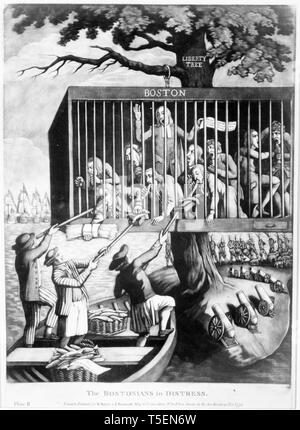 Les Bostoniens en détresse après Philip Dawe, 1931, gravure, Boston Tea Party, fils de liberté suspendue de l'arbre de la Liberté Banque D'Images