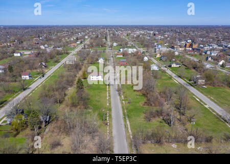 Detroit, Michigan - grandes sections de terres vacantes sont caractéristiques de nombreux quartiers du centre-ville de Detroit en dépit de la renaissance. La population de la ville a f Banque D'Images