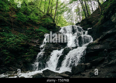 Close up of fresh froid cascade. Shypit cascade, cascade de Pylypets dans la forêt. Carpates, l'Ukraine. Banque D'Images