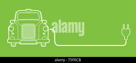 Voiture électrique avec fiche Concept, véhicules hybrides vert - Free Zone - Ultra Low Emission Zone - concept de véhicule écologique, Vector illustration Banque D'Images