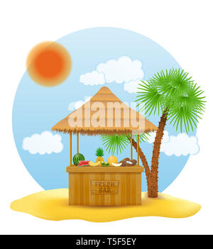 Cabine de plage bar frais pour l'été vacances sur resort dans les tropiques vector illustration isolé sur fond blanc Banque D'Images