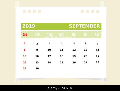 Mois du calendrier septembre 2019 vecteur. Illustration de Vecteur