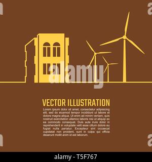 Smart home et éolienne. Vector illustration Illustration de Vecteur