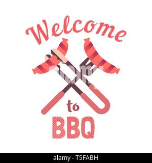 Saucisses de porc grillé au barbecue télévision hand drawn vector icône couleur Illustration de Vecteur