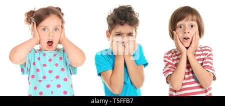 Peur des petits enfants sur fond blanc Banque D'Images