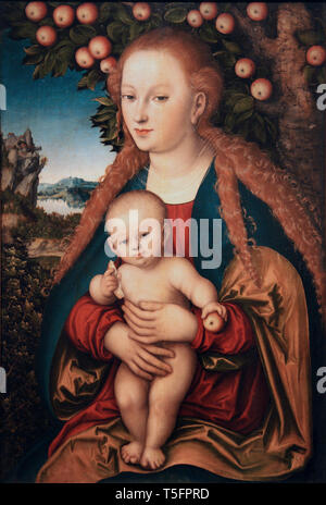 La Vierge et l'enfant sous le pommier, C. 1530. Lucas Cranach le Vieux (1472-1553), peintre de la Renaissance allemande. Huile sur toile. Banque D'Images