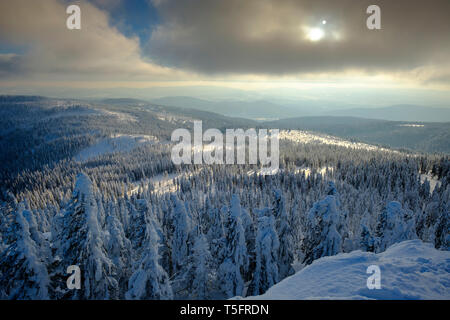Allemagne, Bavière, forêt de Bavière en hiver, Grand Arber, voir ci-dessus le paysage d'hiver Banque D'Images
