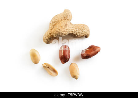 Composition des cacahuètes isolé sur fond blanc Banque D'Images