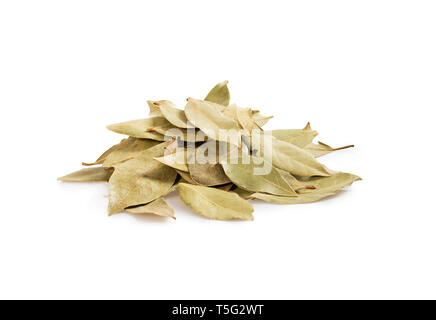 Pile de feuilles séchées isolé sur blanc. Feuilles de laurier heap. Banque D'Images