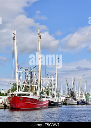 Bateaux de pêche commerciale et de crevettiers ligotés, une partie de la flotte de pêche, dans la région de Bayou La Batre, Alabama USA. Banque D'Images