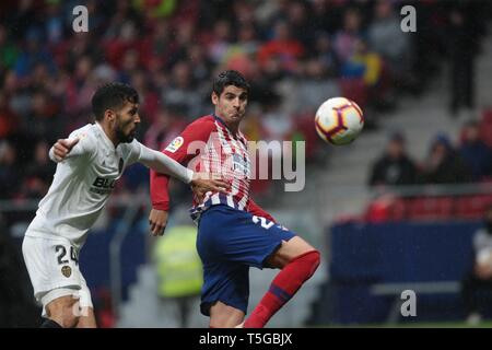 Madrid, Espagne. Apr 24, 2019. Madrid, Espagne ; de la Liga match de soccer 34, contre l'Atlético de Madrid FC Valence tenue au stade Metropolitano de Wanda, à Madrid. Morata Atletico de Madrid Objectif Player Crédit : Juan Carlos Rojas/Photo Alliance | utilisée dans le monde entier/dpa/Alamy Live News Banque D'Images