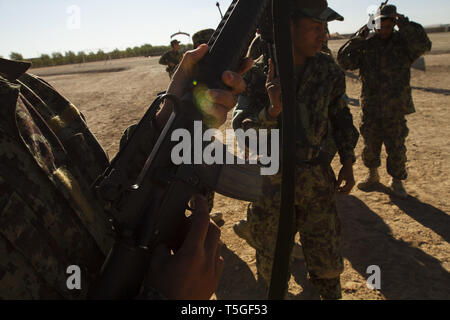 Le Helmand, en Afghanistan. 19 Nov, 2012. Les recrues de l'Armée nationale afghane une escouade complète niveau tactique d'embuscade au cours de l'exercice guerrier régional de formation de base à l'échelon régional Centre d'entraînement militaire dans la province de Helmand, Afghanistan, 19 novembre 2012. La formation avait pour but de familiariser les nouvelles recrues sur la façon d'embuscade avec succès une force opposée lorsqu'ils arrivent à leurs kandaks après l'obtention du diplôme. Les stagiaires se sont répartis en deux groupes - un groupe de ambushers et une force opposée - et tiré protecteurs du M16A2 de fusils. Le ambushees ont presque toujours expédié. (Crédit Image : © Bill Putnam/ZU Banque D'Images