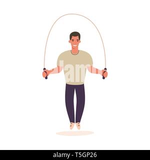 Jeune homme sportif corde à sauter. Vector art Illustration de Vecteur