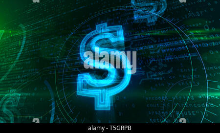 Signe du dollar sur l'arrière-plan numérique. Marketing Internet et cyber business concept abstrait de 3d illustration. Banque D'Images