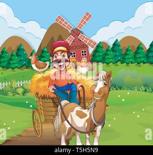 Happy Farmer riding panier illustration Illustration de Vecteur