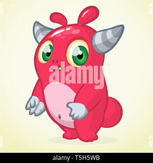 Cute monster personnage cornu. Vector illustration of funny Halloween troll ou caractère exotiques pour l'impression, autocollant ou poster Banque D'Images