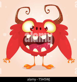 Heureux caricature hurlant monster character design avec de grandes cornes. Vector illustration pour l'Halloween Banque D'Images