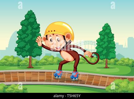 Jeu de singe roller skate dans le parc illustration Illustration de Vecteur