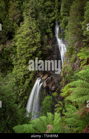 Double drop cascade dans une luxuriante forêt tropicale Banque D'Images