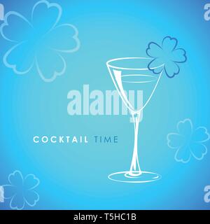 Cocktail time glass avec décoration florale sur fond bleu illustration vecteur EPS10 Illustration de Vecteur