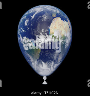 La planète Terre balloon montrant l'Afrique, Europe, Amérique du Sud et en Amérique du Nord (3d illustration, isolé sur fond noir, les éléments de cette image ar Banque D'Images