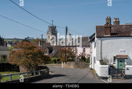 Voir à travers le village à l'église de St Andrew, Colyton, Devon. UK Banque D'Images