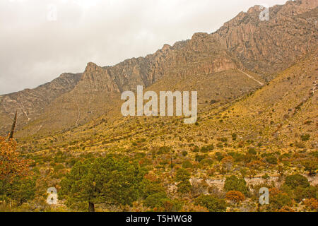 Montagnes accidentées dans un désert de la Guadalupe Mountains National Park au Texas Banque D'Images