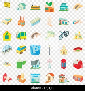 Parking gratuit en ville, cartoon style icons set Illustration de Vecteur