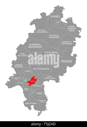 Frankfurt am Main rouge comté mis en évidence dans la carte de France Banque D'Images