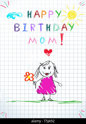 Joyeux Anniversaire Maman Conception De Carte De Vœux Pour L Anniversaire De Maman Avec Un Ours Et Un Coeur Photo Stock Alamy