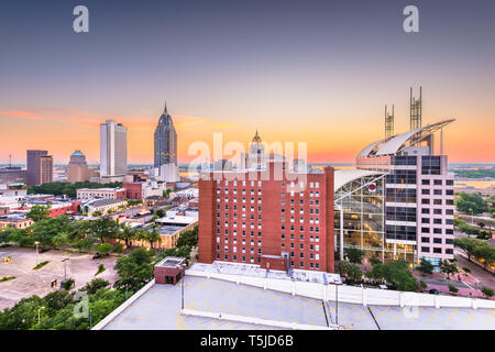 Mobile, Alabama, États-Unis centre-ville au crépuscule. Banque D'Images