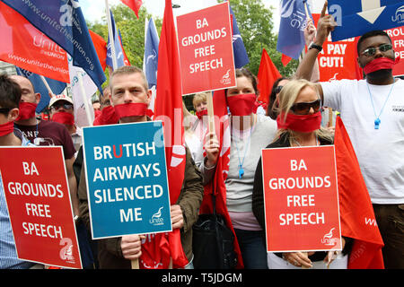 L'équipage de cabine BA protester contre Speakers Corner, Londres. 28 mai 10. Banque D'Images