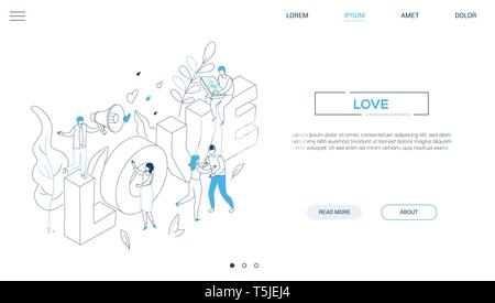 Saint Valentin - style de conception en ligne bannière web isométrique Illustration de Vecteur