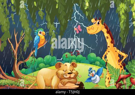 Des animaux sauvages dans la jungle illustration Illustration de Vecteur