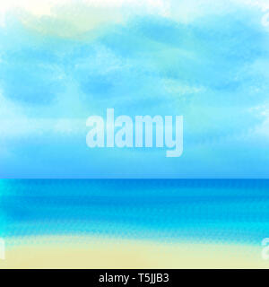 Fond de couleur bleu. Illustration de la mer et du ciel peint à la main. Banque D'Images