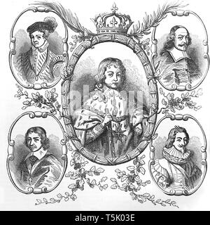 Centre : Louis XIV dans l'enfance. Dans le sens horaire à partir de ci-dessus : le grand Condé, le cardinal Mazarin, le Cardinal de Retz, duc de Beaufort. Banque D'Images